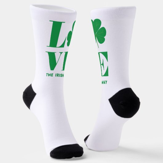 Love Shamrock Clover Irish Custom Text Groen Wit Sokken (Gebogen)