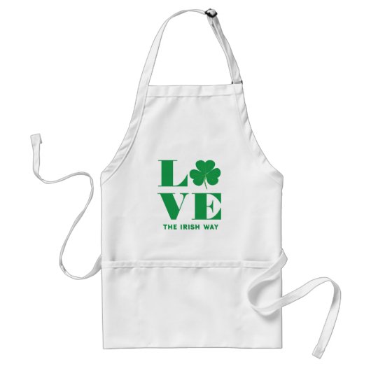 Love Shamrock Clover Irish Custom Text Groen Wit Standaard Schort (Voorkant)