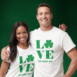 Love Shamrock Clover Irish Custom Text Groen Wit T-shirt