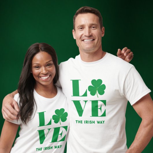 Love Shamrock Clover Irish Custom Text Groen Wit T-shirt