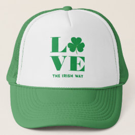 Love Shamrock Clover Irish Custom Text Groen Wit Trucker Pet