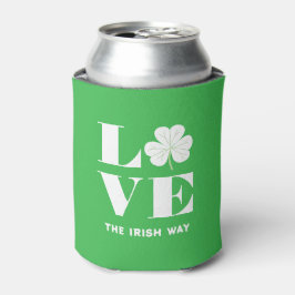 Love Shamrock Clover Irish Green White Custom Text Blikjeskoeler