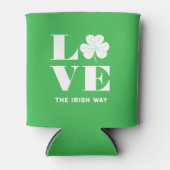 Love Shamrock Clover Irish Green White Custom Text Blikjeskoeler (Voorkant)