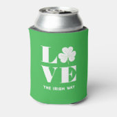 Love Shamrock Clover Irish Green White Custom Text Blikjeskoeler (Blikje Achterkant)