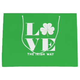 Love Shamrock Clover Irish Green White Custom Text Groot Cadeauzakje