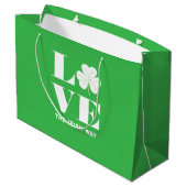 Love Shamrock Clover Irish Green White Custom Text Groot Cadeauzakje (Achterkant Gekanteld)
