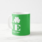 Love Shamrock Clover Irish Green White Custom Text Koffiemok (Voorkant links)