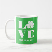 Love Shamrock Clover Irish Green White Custom Text Koffiemok (Links)