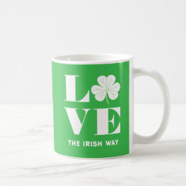 Love Shamrock Clover Irish Green White Custom Text Koffiemok