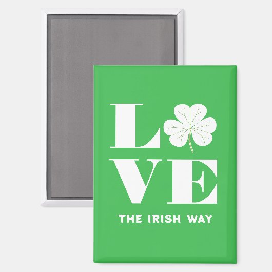 Love Shamrock Clover Irish Green White Custom Text Magneet (Voorkant / Achterkant)