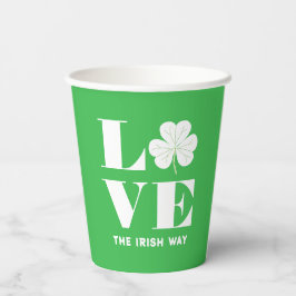 Love Shamrock Clover Irish Green White Custom Text Papieren Bekers