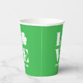 Love Shamrock Clover Irish Green White Custom Text Papieren Bekers (Rechts)