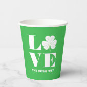 Love Shamrock Clover Irish Green White Custom Text Papieren Bekers (Voorkant)