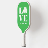 Love Shamrock Clover Irish Green White Custom Text Pickleball Paddle (Links)