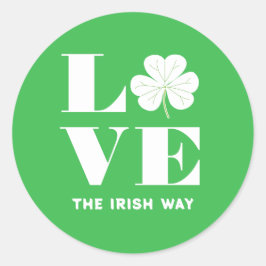 Love Shamrock Clover Irish Green White Custom Text Ronde Sticker