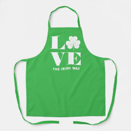 Love Shamrock Clover Irish Green White Custom Text Schort