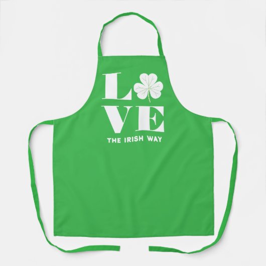 Love Shamrock Clover Irish Green White Custom Text Schort (Voorkant)