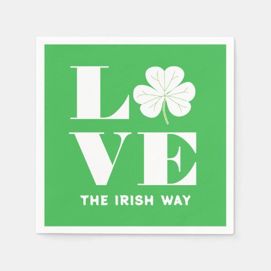 Love Shamrock Clover Irish Green White Custom Text Servet (Voorkant)