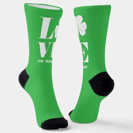 Love Shamrock Clover Irish Green White Custom Text Sokken (Gebogen)