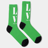 Love Shamrock Clover Irish Green White Custom Text Sokken (Rechts)
