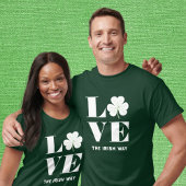 Love Shamrock Clover Irish Green White Custom Text T-shirt
