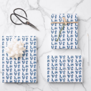 Love Shamrock Geruit Blauw Zwart Klassiek Patroon Inpakpapier Vel