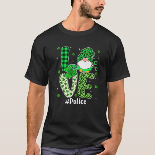 LOVE Shamrock Leopard Pset St Pattys Day Police G T-shirt (Voorkant)