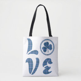 Love Shamrock Plaid Blauw Zwart Klassiek Patroon Tote Bag