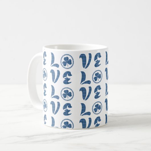 Love Shamrock Plaid Blue Black Classic Pattern Koffiemok (Voorkant links)