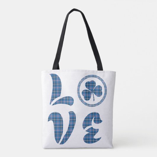 Love Shamrock Plaid Blue Black Classic Pattern Tote Bag (Achterkant)
