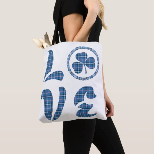 Love Shamrock Plaid Blue Black Classic Pattern Tote Bag (Dichtbij)