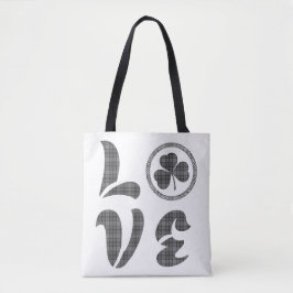 Love Shamrock Plaid Gray Tartan Pattern Tote Bag