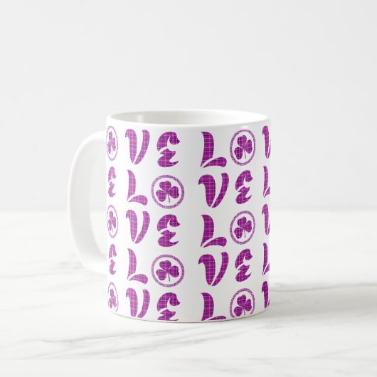 Love Shamrock Plaid Purple Classic Pattern Koffiemok (Voorkant links)