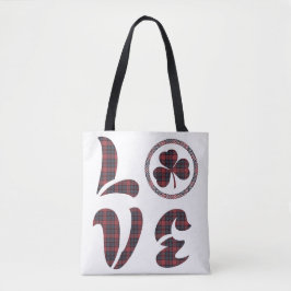 Love Shamrock Plaid Red Blue Tartan Pattern Tote Bag