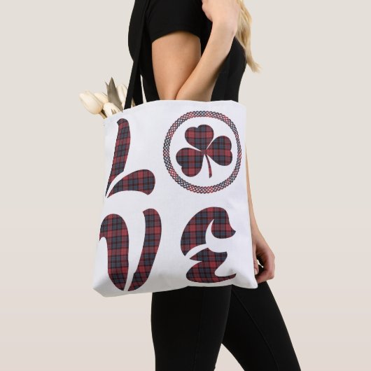 Love Shamrock Plaid Red Blue Tartan Pattern Tote Bag (Dichtbij)