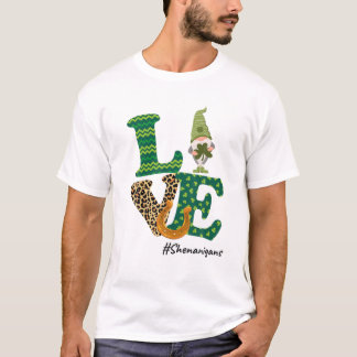 Love Shenanigans Lucky Leopard Gnome St Patricks D T-shirt