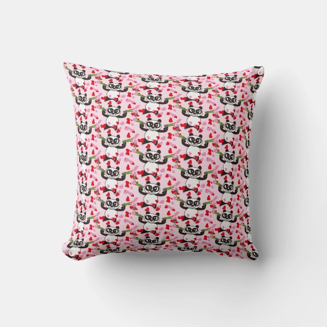 Love Shooter Panda Checker Pattern Kussen (Voorkant)