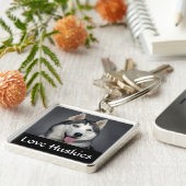 Love Siberian Husky Puppy Dog Portrait Sleutelhang Sleutelhanger (Zijkant)