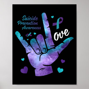 Love Sign Blauwgroen &amp; Paarse Ribbon Suicide P Poster