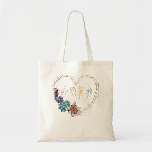 Love Sign Language Floral Heart ASL Valentijns Da Tote Bag (Voorkant)