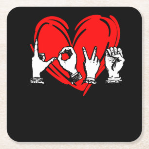 Love Sign Language Heart ASL Valentijnsdag Gift Kartonnen Onderzetters