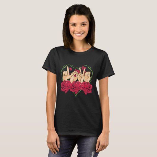 Love Sign Language Roos Heart ASL Awareness Deaf P T-shirt (Voorkant volledig)