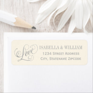 Love Silver Script Ivory Wedding Return Address Etiket