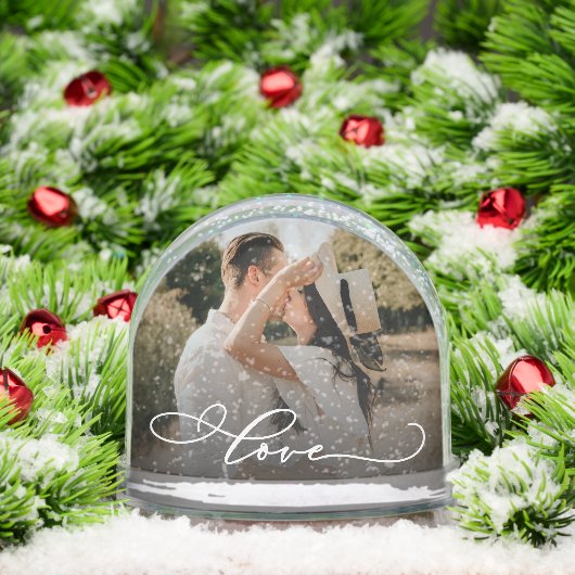Love Simple Modern Script 2 Foto Sneeuwbol (Kerstmis)