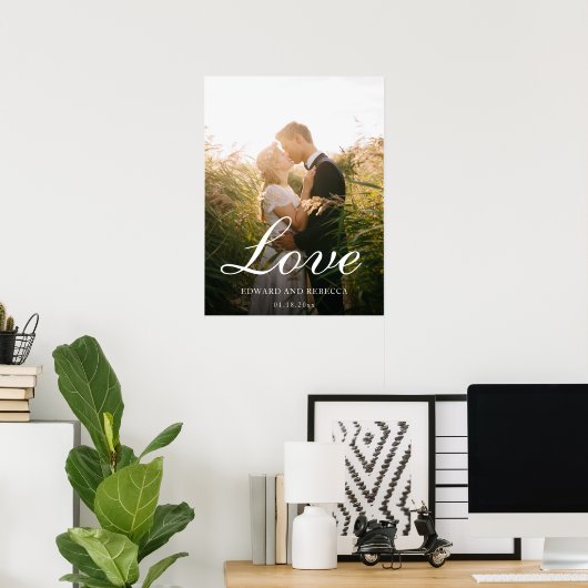 Love Simple Pas getrouwd Photo Elegant Wedding Poster (Thuiskantoor)