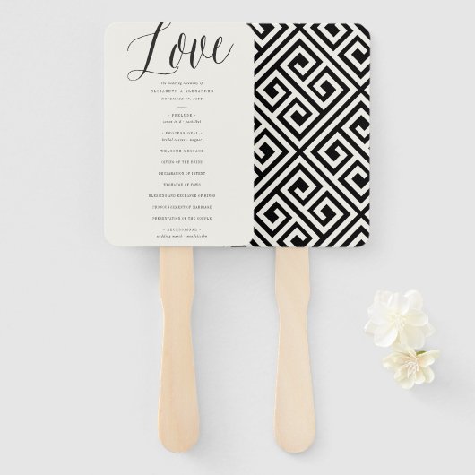 Love Simple Script Geometric Chic Wedding Program Handwaaier (Voorkant en achterkant)