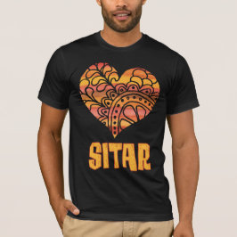 Love Sitar Oranje Mandala Hart Indische Muziek T-shirt