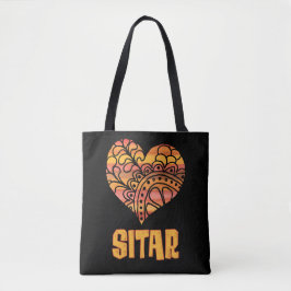 Love Sitar Oranje Mandala Hart Indische Muziek Tote Bag