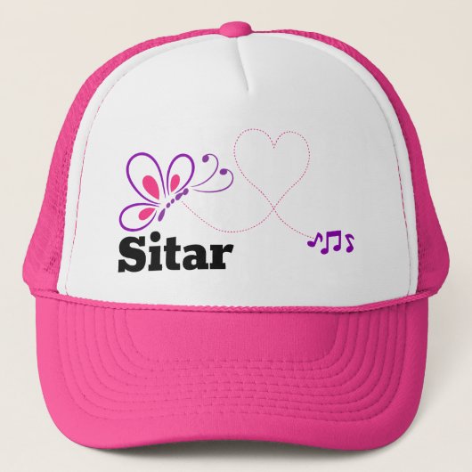 Love Sitar Pink Paars Butterfly Heart Trucker Pet (Voorkant)