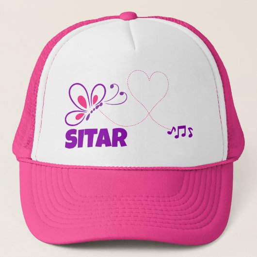 Love Sitar Pink Purple Butterfly Heart Trucker Pet (Voorkant)